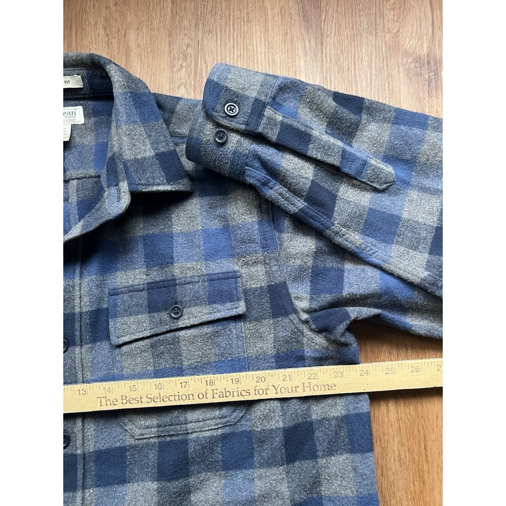 LL Bean Chamois Cloth Shirt Mens Large Blue Grey Buffalo Plaid Flannel 277981 - Picture 5 of 5